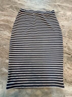 Copper Key Midi Pencil Skirt Medium Black White Striped Stretch Knit